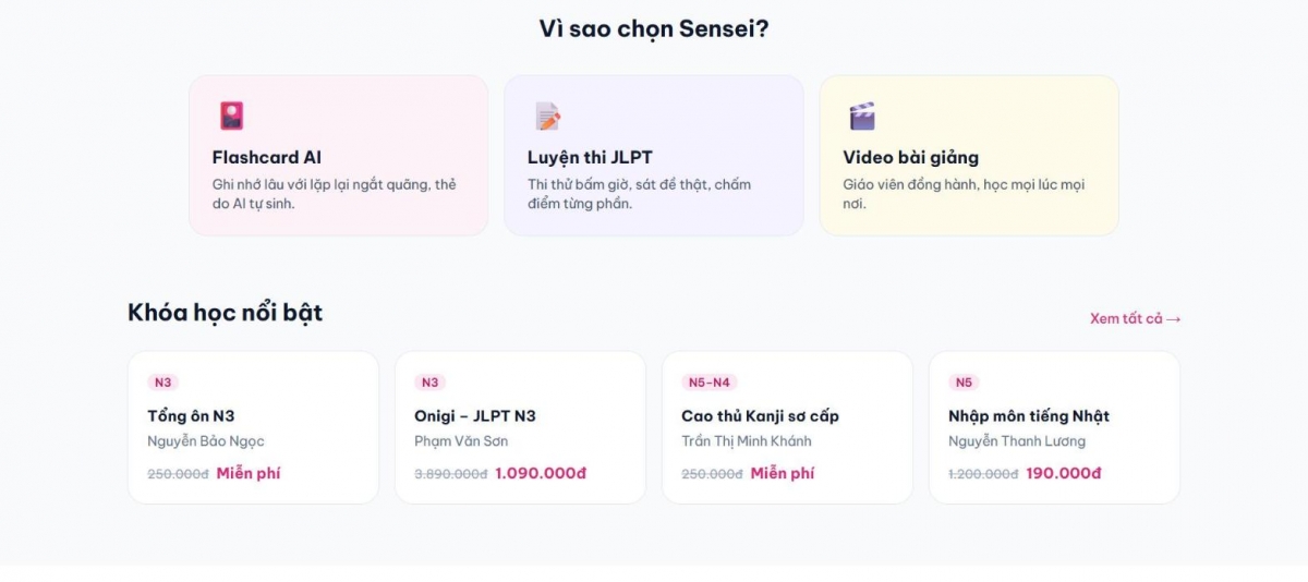 Tính năng Flashcard AI, Luyện thi JLPT, Video bài giảng